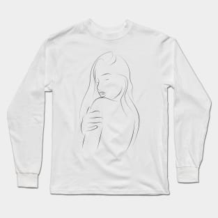 Neutral Line Art Minimalist Female Figure Long Sleeve T-Shirt